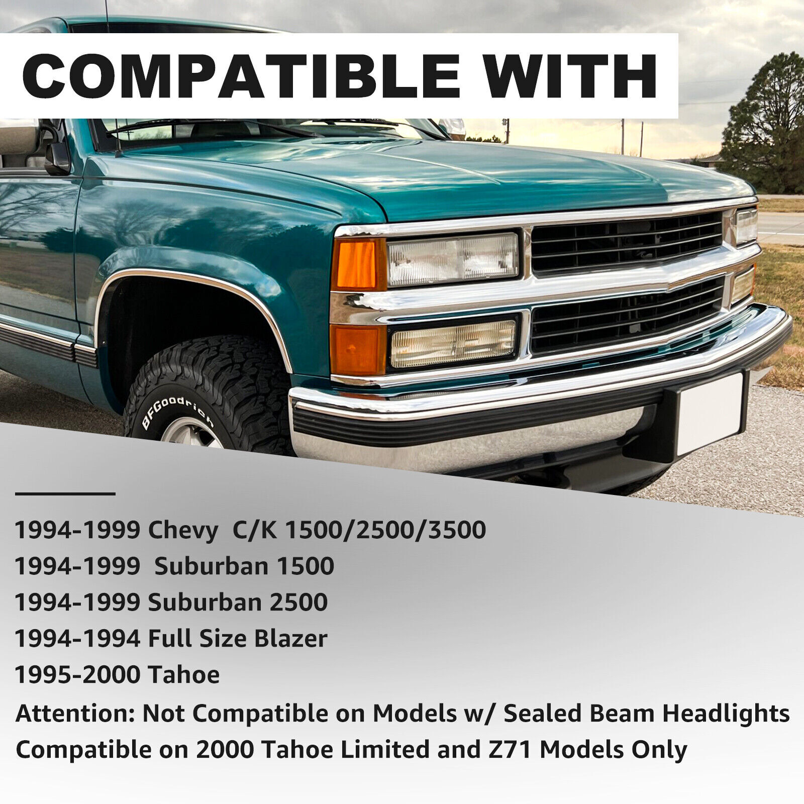 For 1994-1998 Chevy Silverado Headlights OBS C/K 1500 2500 3500 w/ Bumper Lamps