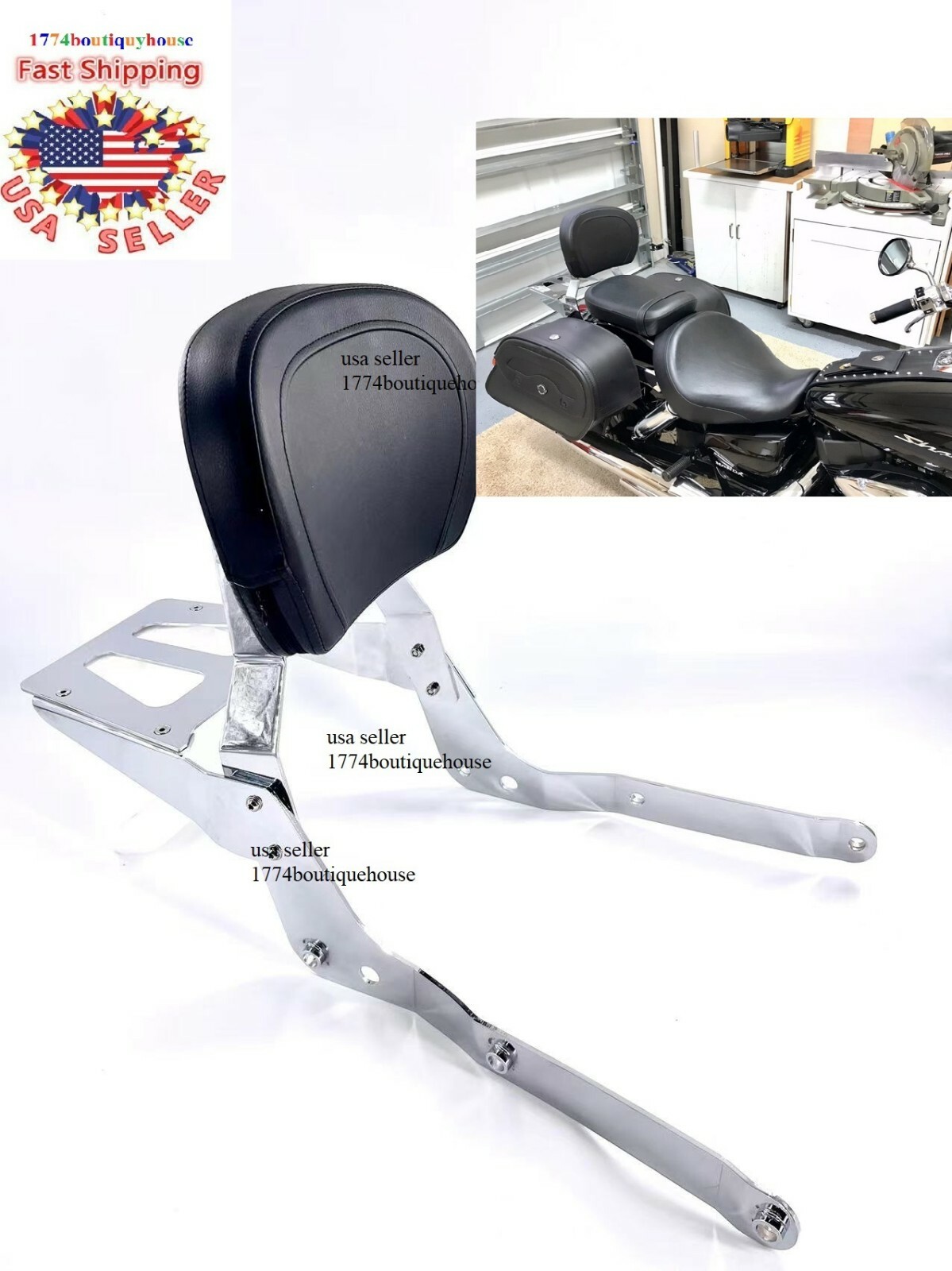 Sissy Bar Backrest Luggage Rack for Honda Shadow Aero VT 750 VT750 2004-2023 USA
