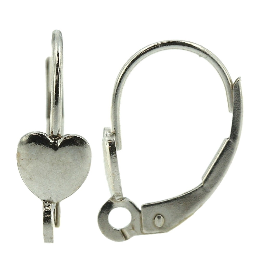 14k White Gold Leverback Earring Mounting Dangling Setting Heart & Loop Style