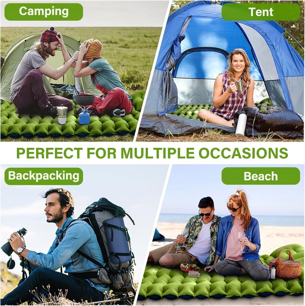 Double Sleeping Pad -Self Inflating Extra Thick Double Sleeping Pad with Pillow