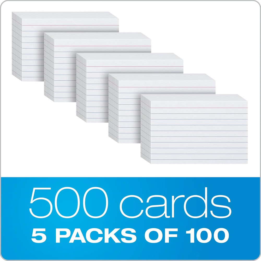 500 Count 3x5 Index Cards White Lined Front Blank Back Flashcards for Study Note