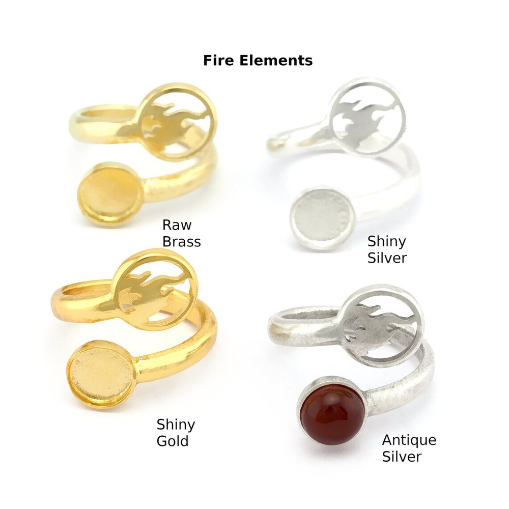 Fire Four Elements Band Ring , Bezel Setting Blank Raw Brass,Antique Silver,5459
