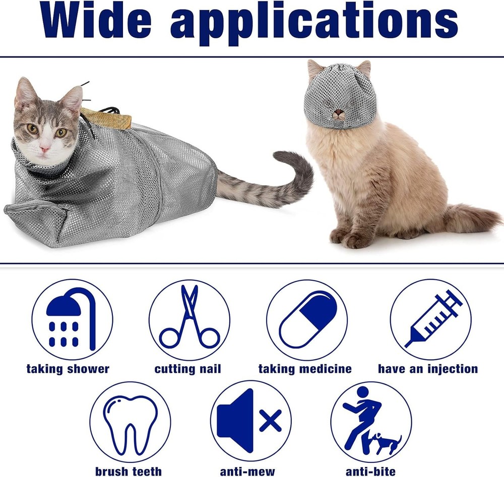 Cat Grooming Muzzle Mesh Bag Kitten Bath Restraint Breathable Adjustable