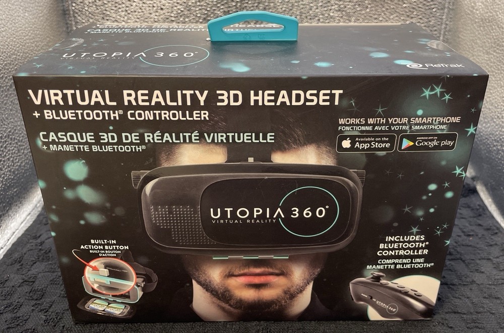 Utopia 360 Virtual Reality 3D VR Headset + Bluetooth Controller NEW Sealed
