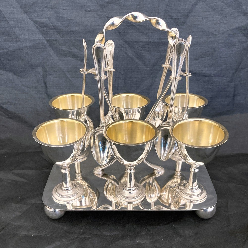 Antique art deco egg cruet serving set.