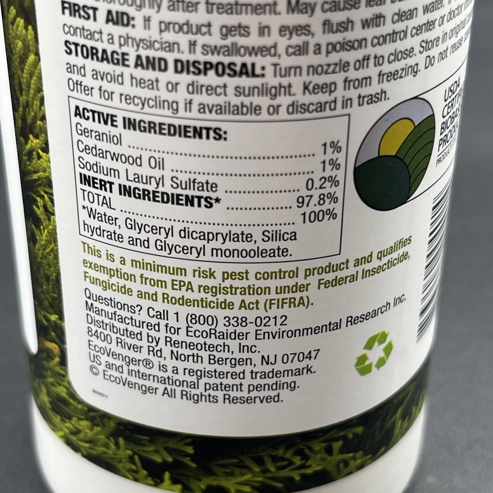 EcoRaider Bed Bug Killer 16oz Plant Based Spray Cedar Scent Sealed