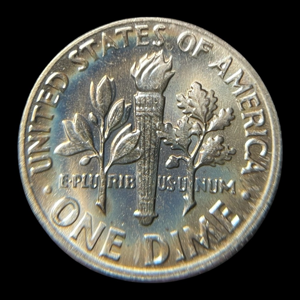 1976-D Roosevelt Dime Light Rainbow Reverse Toning