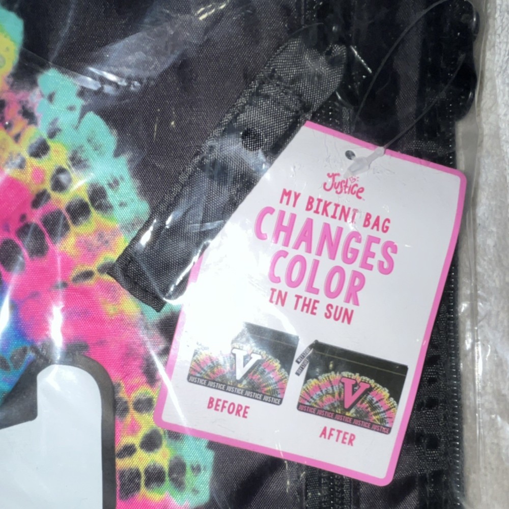 Justice Color Changing Tie Dye Drawstring Bag Multicolor Polyester Canvas