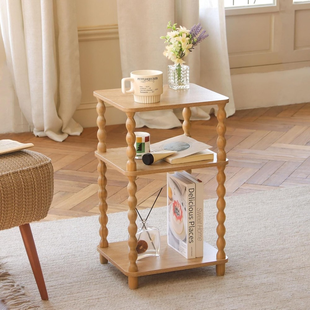 End Table Modern Side Table W/ 3 Tier Open Shelf Small Table Bed Side Tables