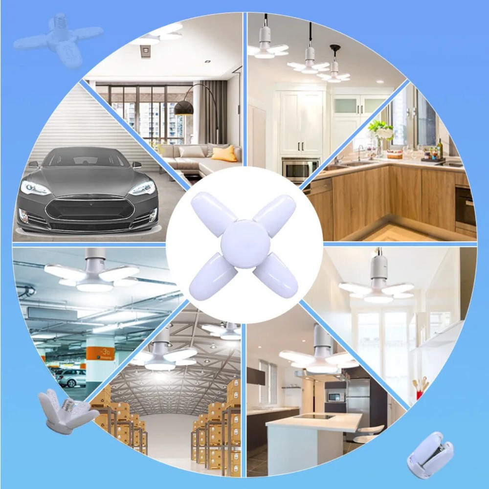 3X E27 LED Garage Light Fan Bulb 28W Deformable Ceiling Fixture Workshop Lamp US