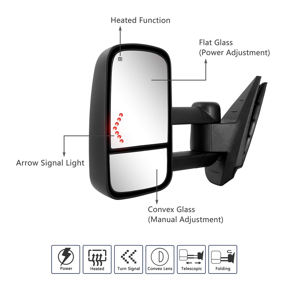 Towing Mirror for Silverado Sierra - Compatible with 2007-2014 Chevy Silverad...