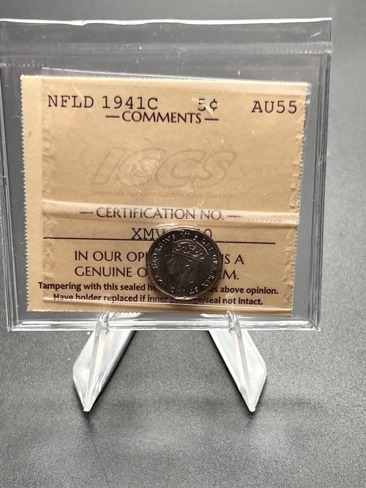 1941  Newfoundland 5 Cent ICCS Graded AU-55