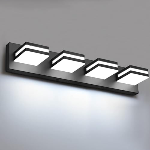 Dimmable 4-Light LED Bathroom Vanity Lights, 360° Rotatable Matte Black Wall Fix