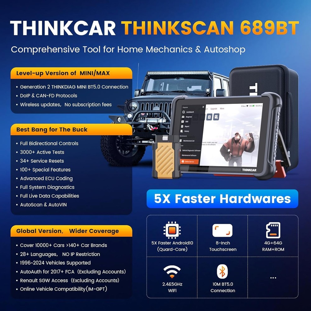 ThinkScan 689BT TPMS Programming Tool Car Diagnostic OBD2 Scanner CANFD/DOIP/FCA