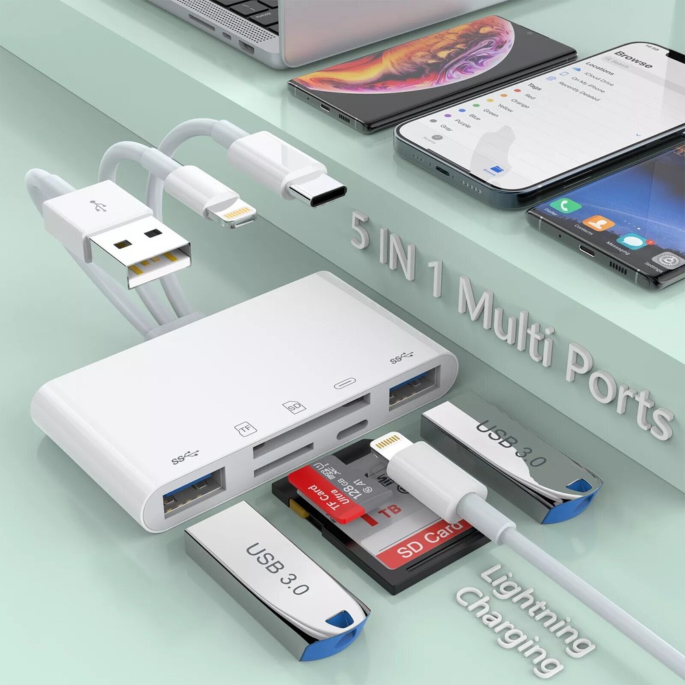 5-in-1 Memory Card Reader USB C OTG Adapter SD TF for SD/Micro SD/SDHC/SDXC/MMC