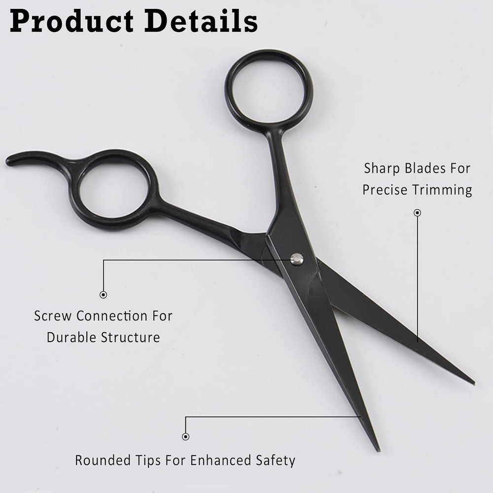 Sharp Stainless Steel Shears - Black - Professional Beard & Mustache Scissors fo