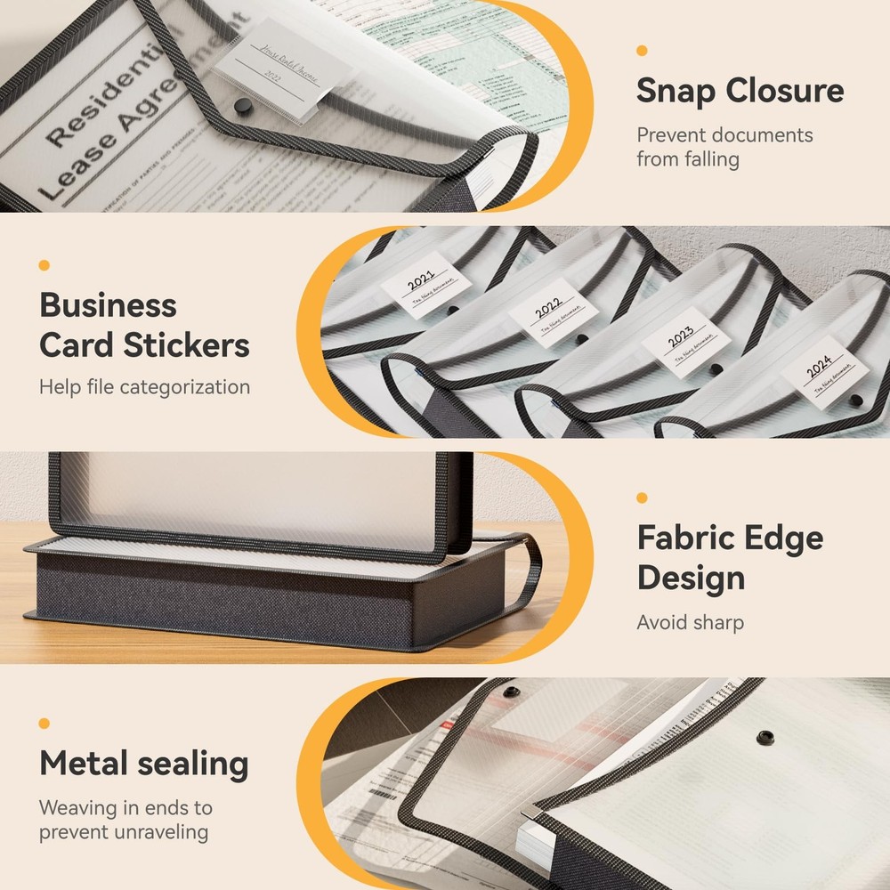 6-Pack Plastic Expanding File Folders, Folders for Documents with Snap Closur...