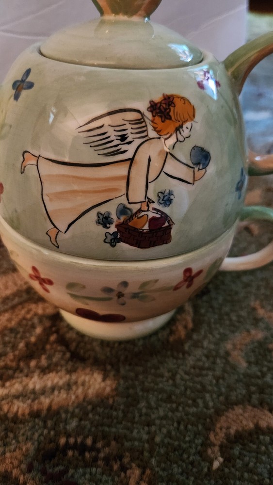 Beautiful Green Mesa International Angel Stackable 3pc Tea Pot Set!