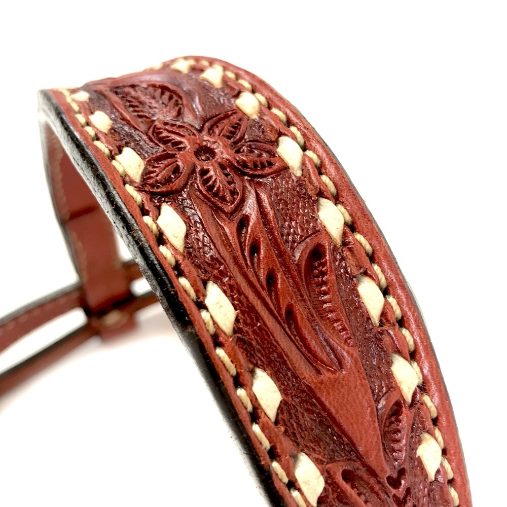 Old Timer Headstall, AA Tooling, White Buckstitch (Red)