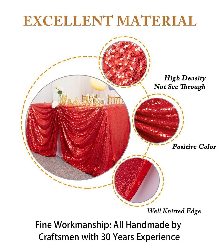 Sequin Tablecloth Square 72''x72'' Red Table Overlay Glitter Tablecloth For Part