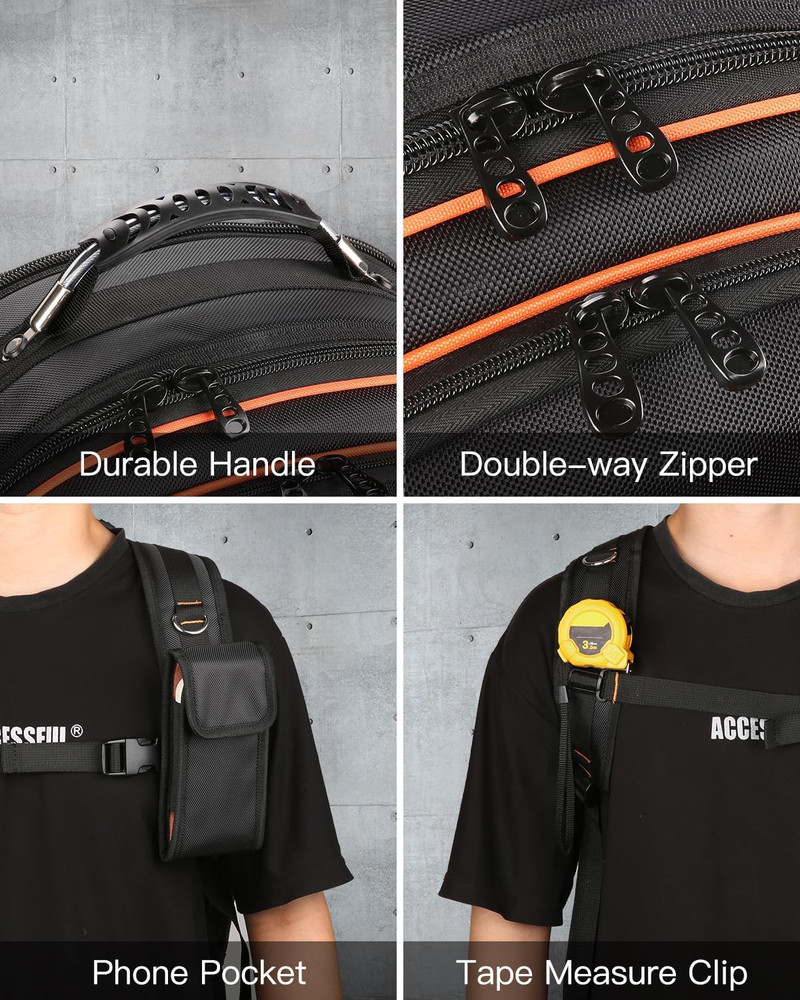 Heavy Duty Tool Backpack with Removable Organizer & Laptop Compartment, Orange
