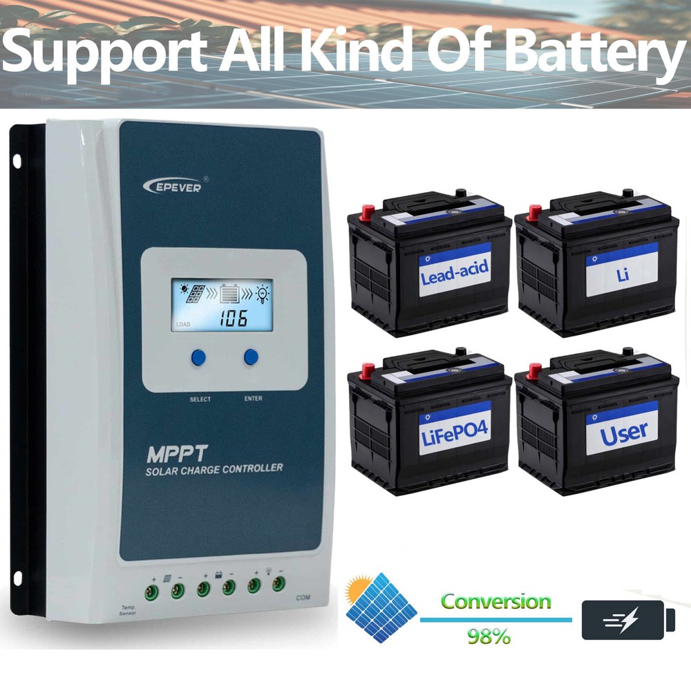New EPEVER 20A 60A MPPT Solar Charge Controller Auto Identify Battery Voltage