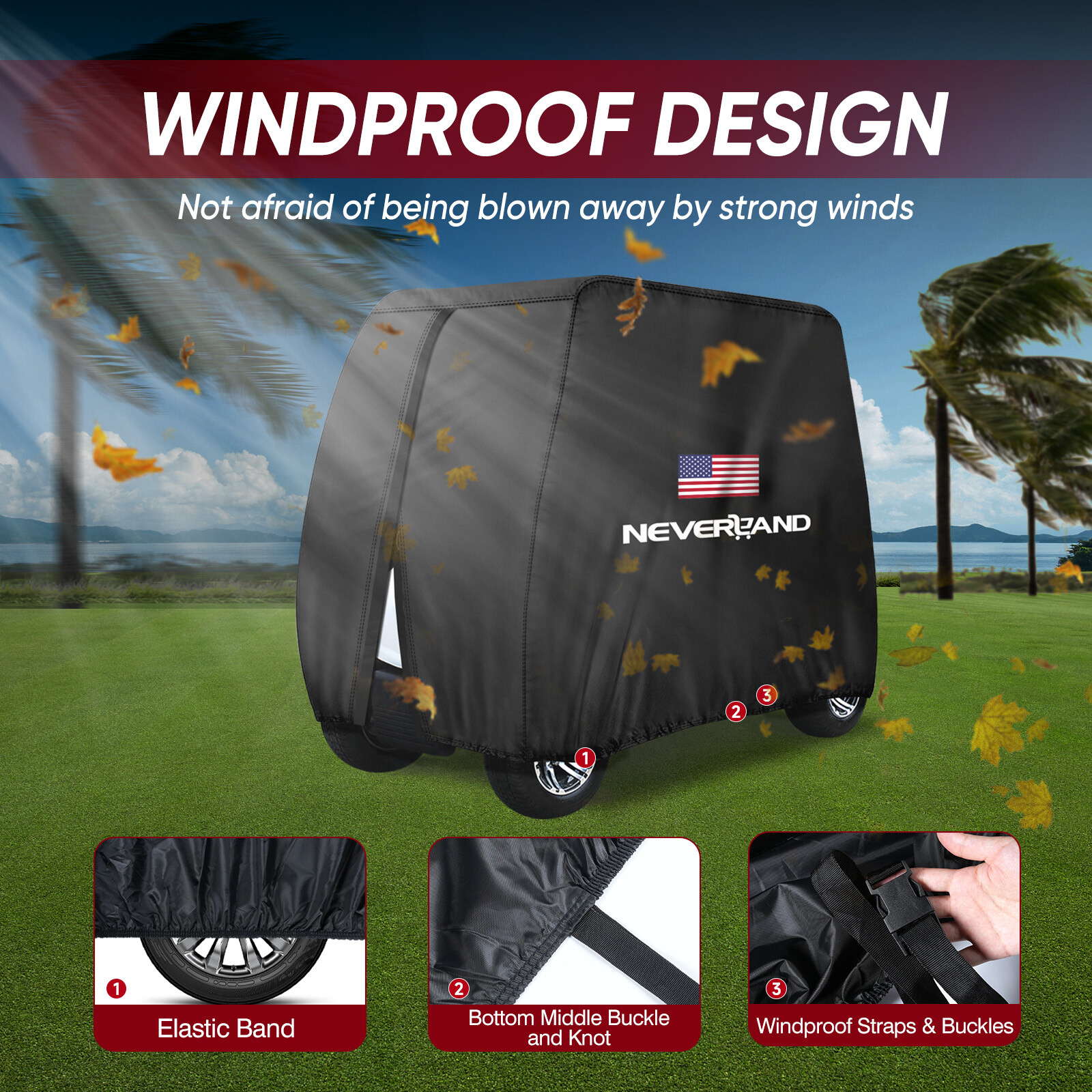 Heavy Duty Waterproof Golf Cart Cover Tarp 4 Passenger fits EZGO Club Car Yamaha