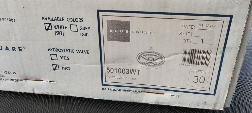 Blue Square 501003WT Eclipse Drain - White 22"W x 7"H Single Source UNBLOCKABLE
