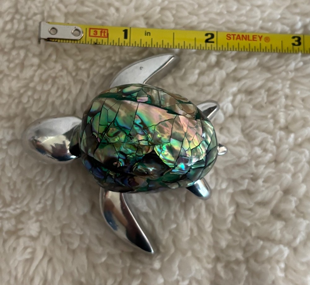 TURTLE FIGURINE MADE FROM ABALONE SHELL & STAINLESS 2”