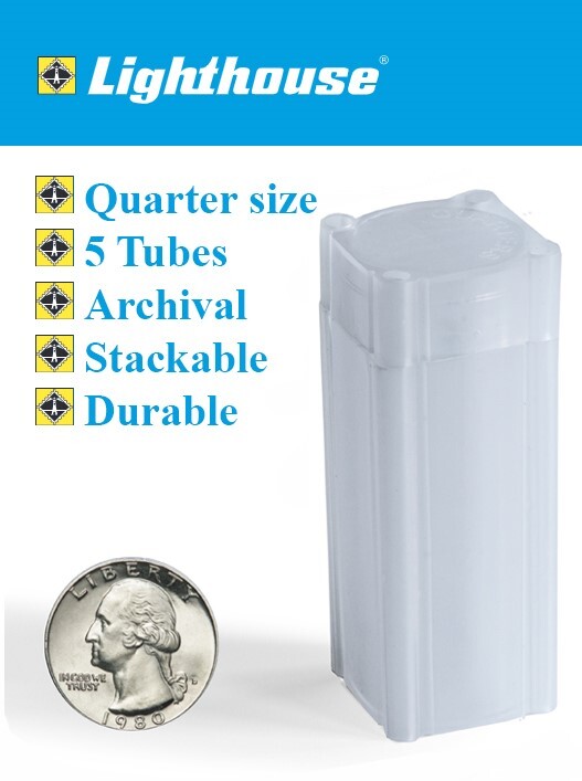 5 US Quarter Size Square Coin Tubes Archival Stackable Long Term By Lighthouse