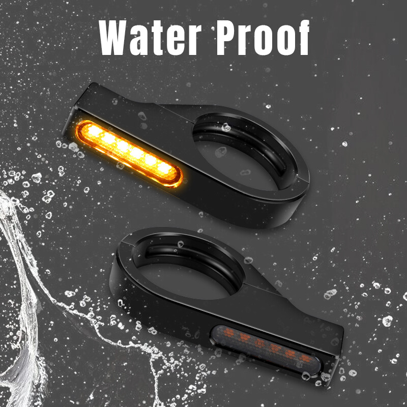 2X Motorcycle 41mm Fork Mount Clamp Front LED Turn Signals Blinker Light Amber