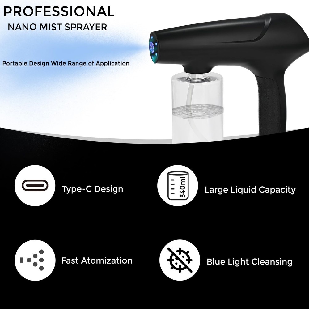 Barber Spray Bottle with Blue Light, Rechargeable Electrostatic Atomizer Spra...
