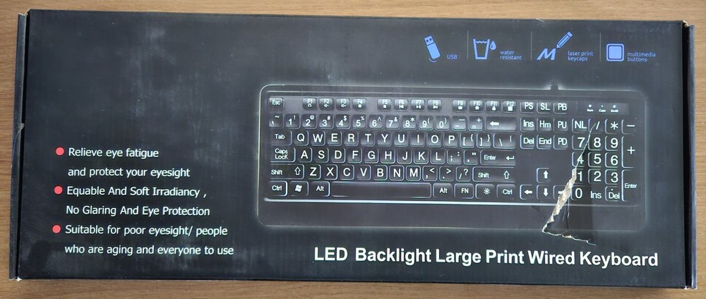 Open Box - LED Backlight Large Print Wired Keyboard