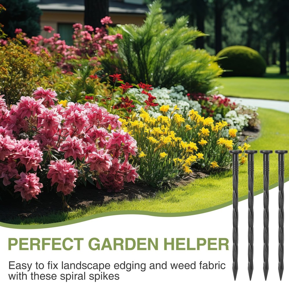 100Pack Plastic Landscape Edging Spikes, 8 Inch Spiral Black
