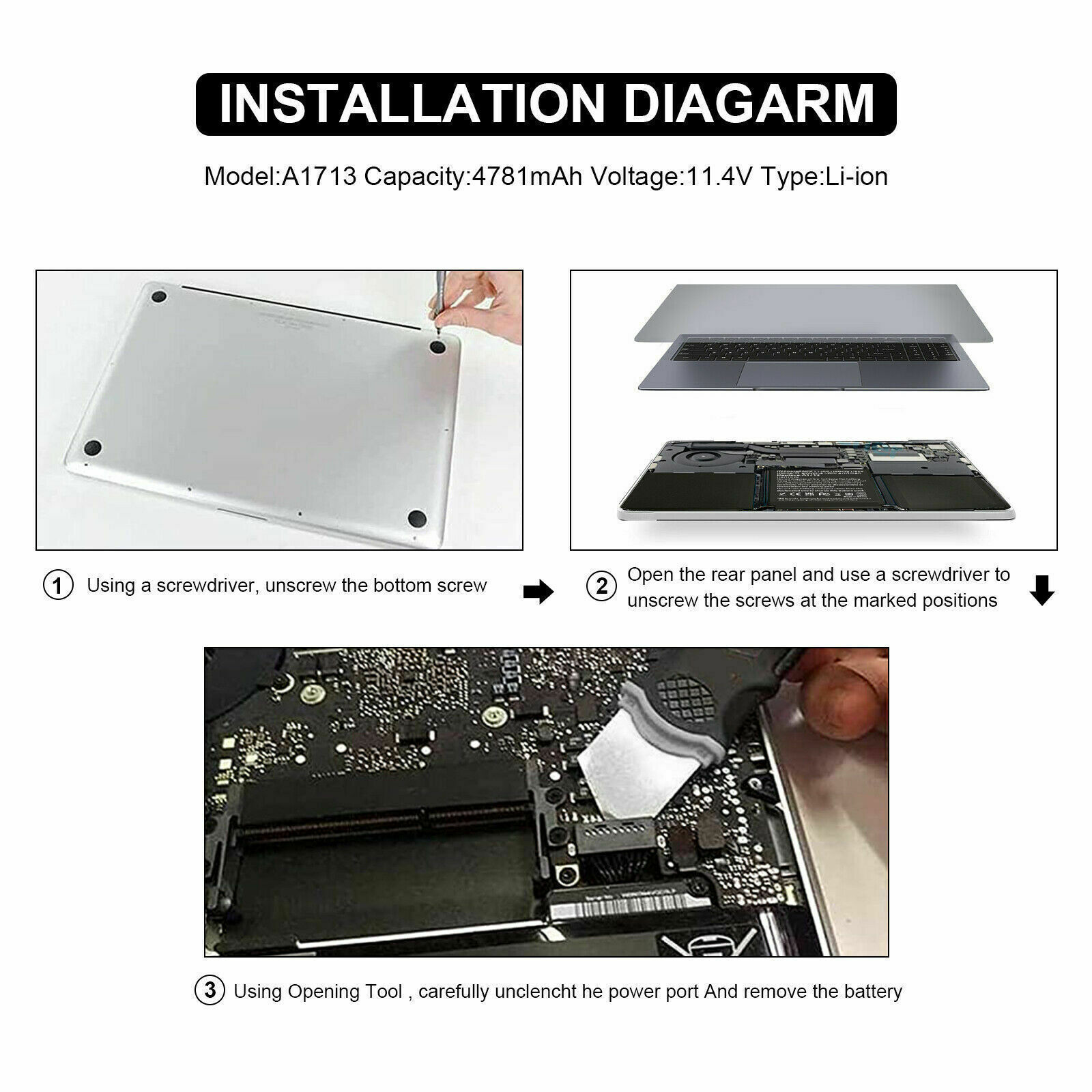 ✅A1708 A1713 Battery/Charger for Apple MacBook Pro 13’’ Late 2016/ 2017 EMC 3164