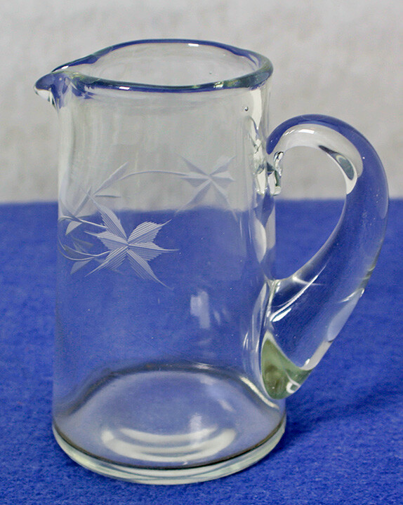 Clear Glass Etched Star Flower Pitcher