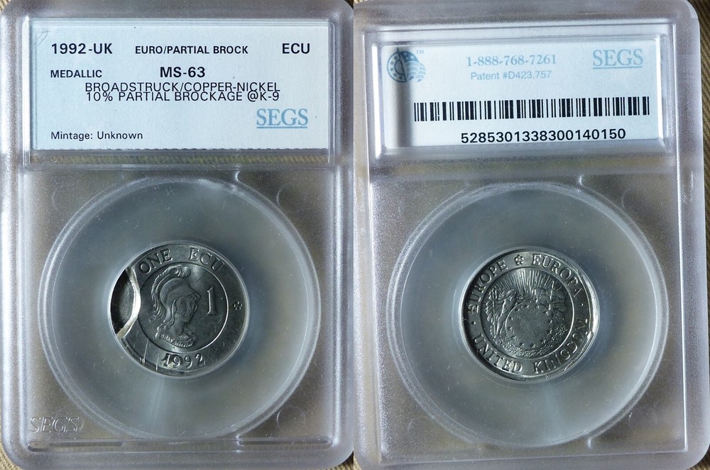 Error:Europa Pattern 1992 UK Ecu ,Broadstruck, 10% Partial Brockage MS63 CT203