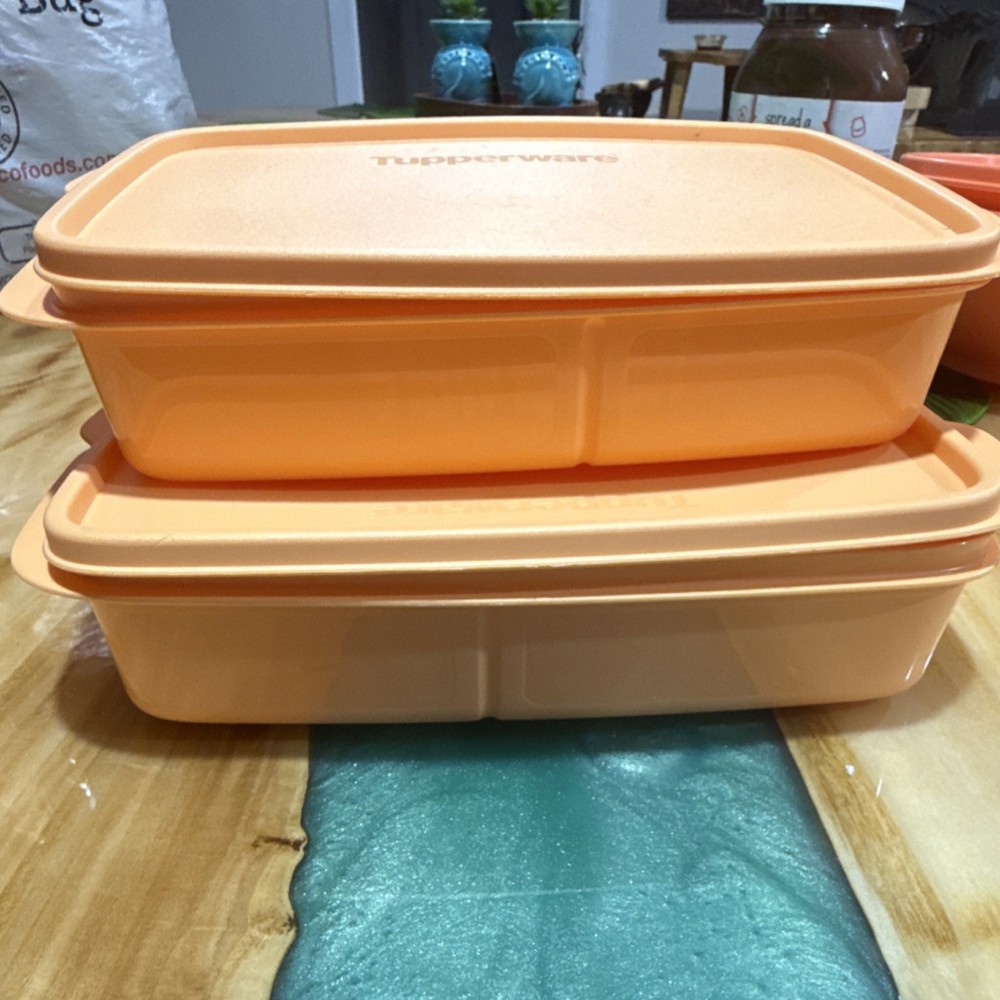 Tupperware Peach Lunch Box Set 2-Pack 3 Compartments with Lids Plastic