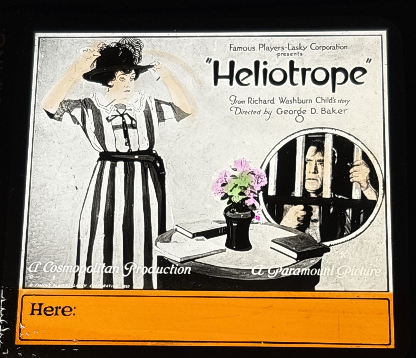 Vintage Magic Lantern Glass Theater Slide 1920 * HELIOTROPE *