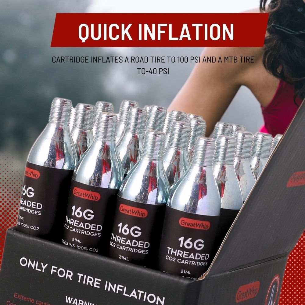 16g CO2 Cartridge For Bike Bicycle Tire Air Inflator Threaded GreatWhip 20 PACK