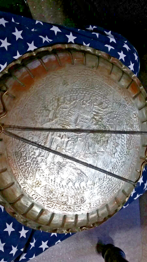 Antique Copper Tray Plate Engraved Repousse Middle Eastern Persian Arabic