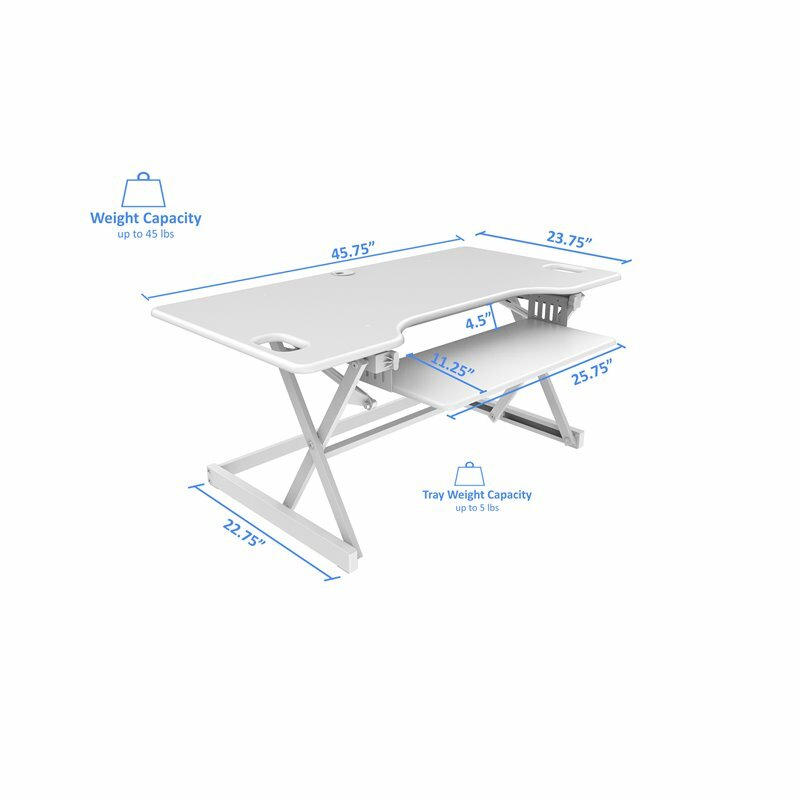 Rocelco 46" Large Height Adjustable Standing Desk Converter - White