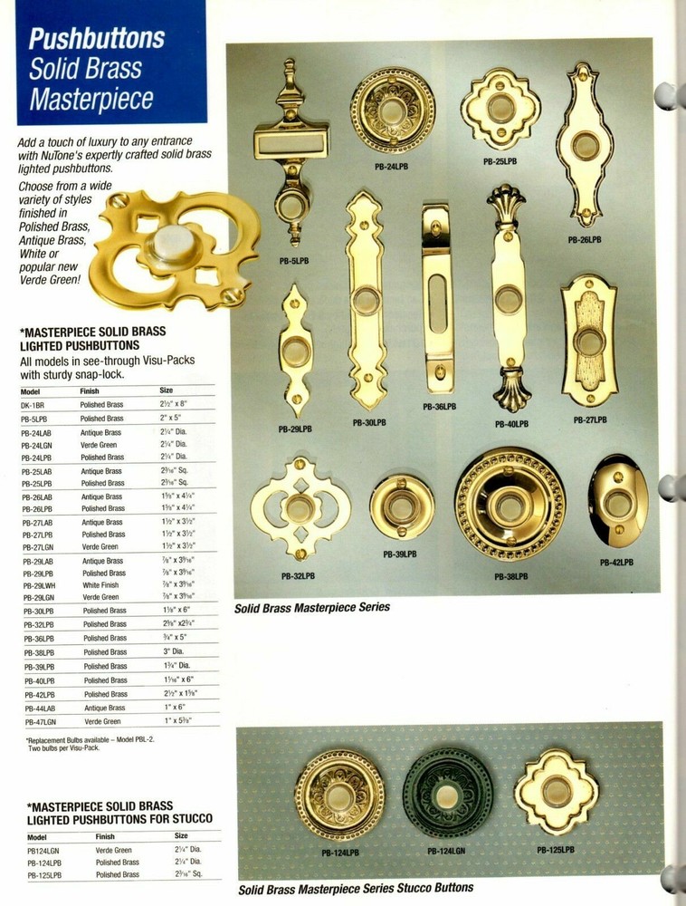 NuTone Push Button LIGHTED POLISHED BRASS Pushbutton PB-32L NEW