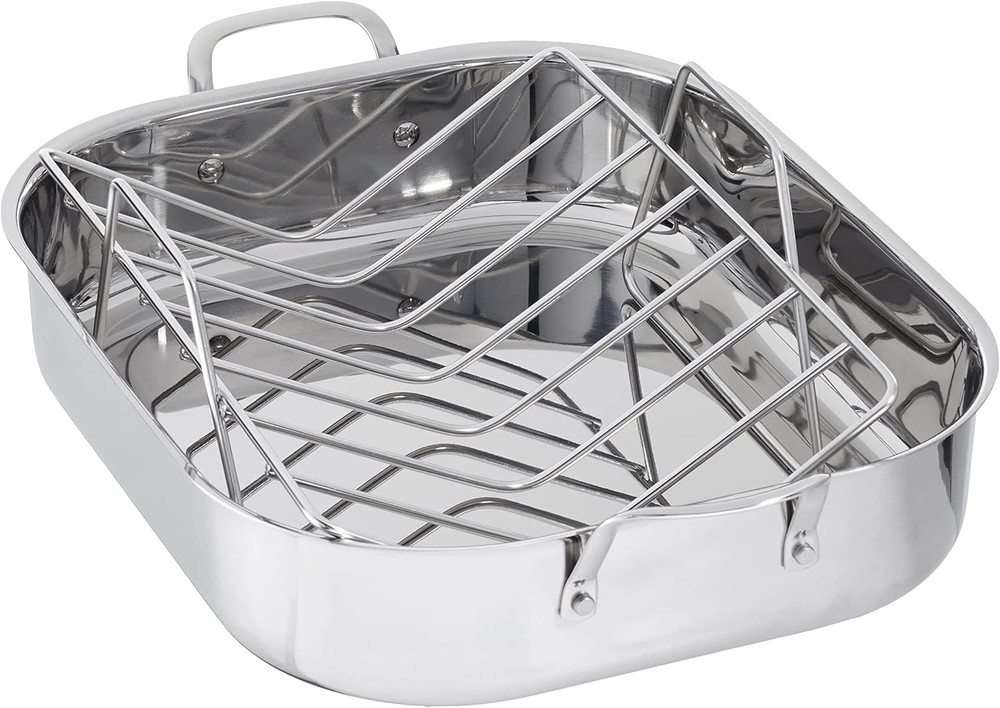 Stainless Steel Rectangular Roasting Pan with Rack, Turkey Roaster, Dishwasher S