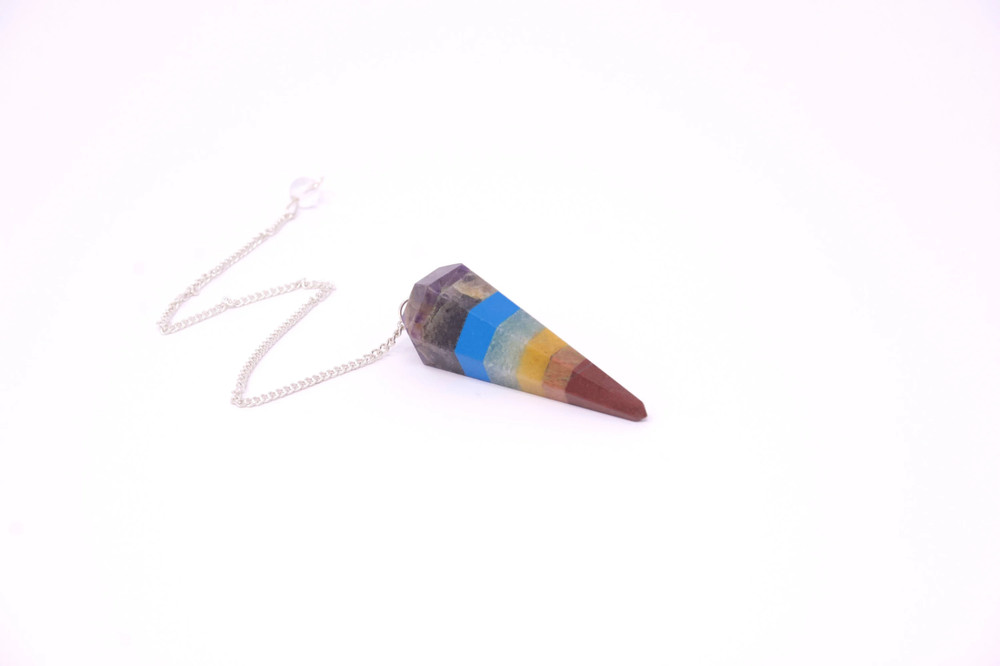 7 Chakra Pendulum Crystal Dowsing Tool w/ Chain Healing Divination Stone