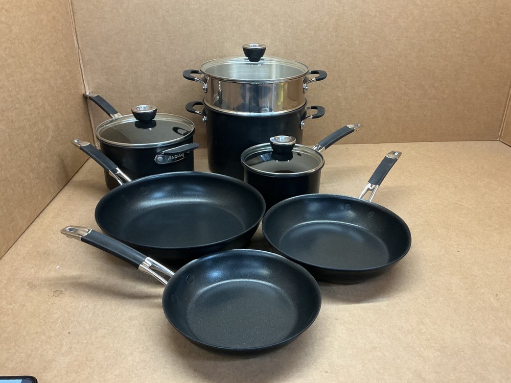 Anolon 10-Piece Bla SmartStack Hard-Anodized Nesting Pots and Pans Cookware Set