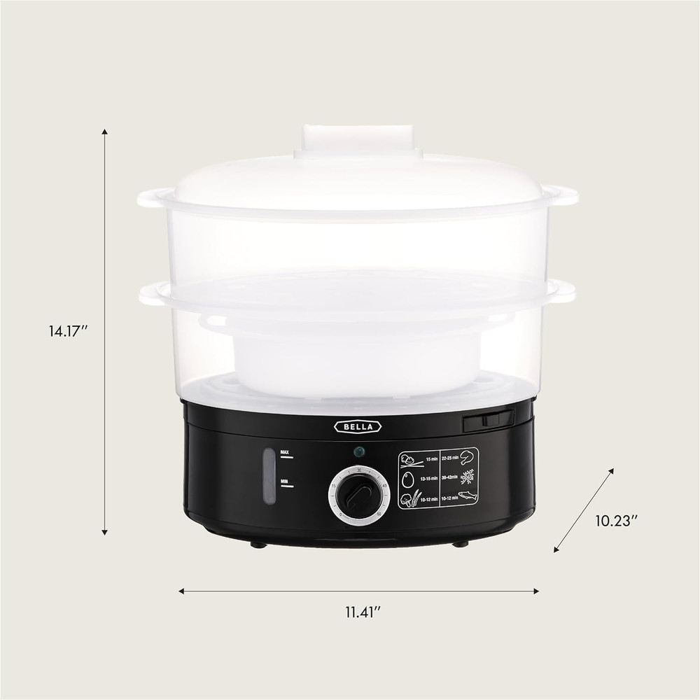Two Tier Food Steamer with Stackable Baskets & Removable Base for Fast Simultane
