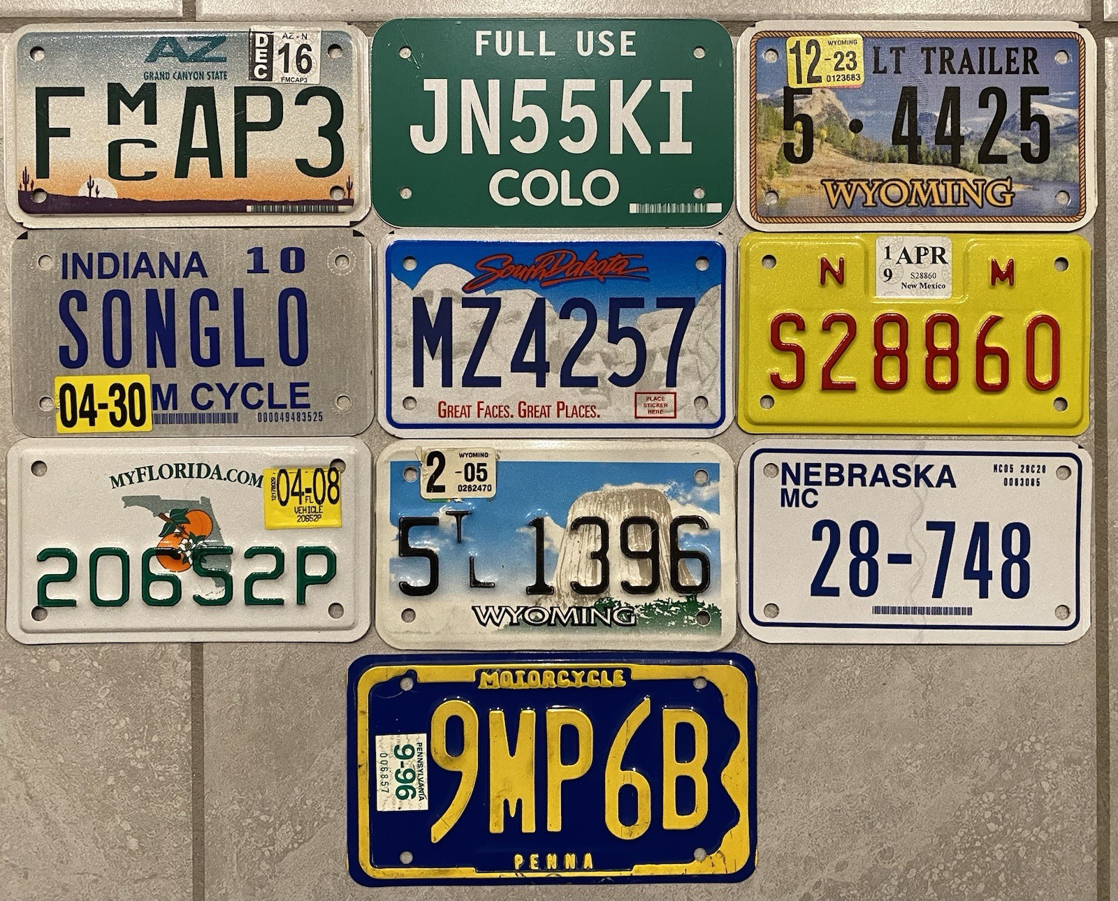 1996-2022 LOT of 10 MOTORCYCLE size License Plates EXPIRED