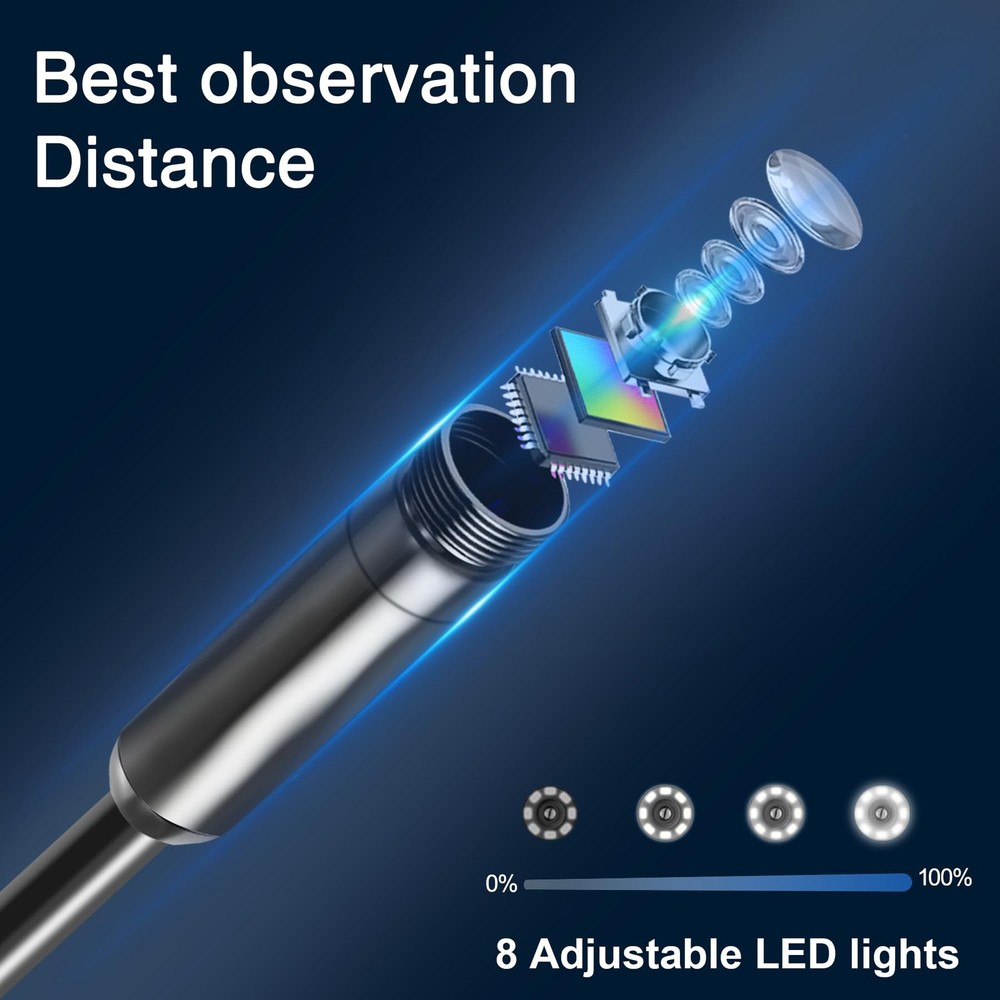 4.3" Borescope Camera – 1920P Endoscope Camera with Light, 16FT Semi-Rigid Ca...