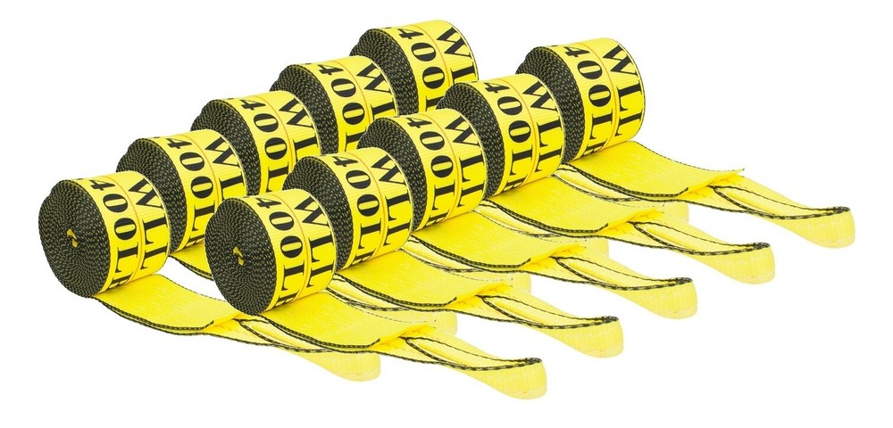 (10 Pack) 4" x 30' Winch Strap with Sewn Loop - Yellow